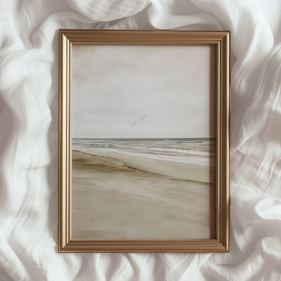 Coastal Landscape Art Print, Vintage Ocean Wall Art