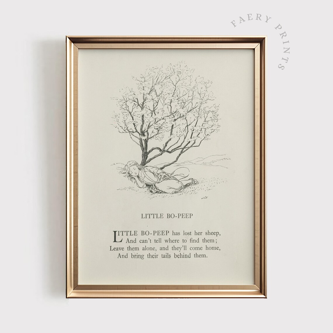 Little Bo Peep Vintage Nursery Rhyme Antique Storybook Page Art Poster