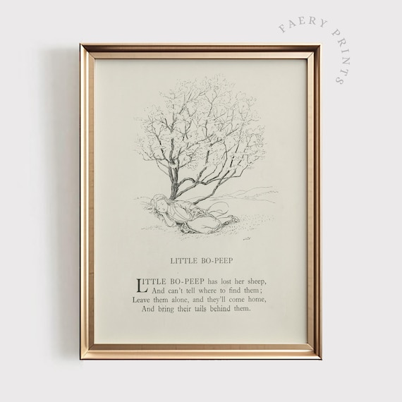 Little Bo Peep Print Vintage Nursery Rhyme Art Antique Childrens Book Page Classic Storybook Decor 1248