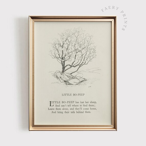 Little Bo Peep Vintage Nursery Rhyme Antique Storybook Page Art Poster