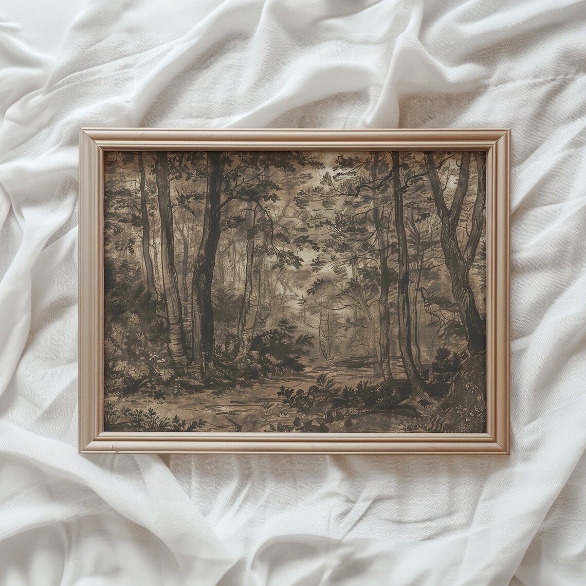 Moody Antique Landscape Art Print, Vintage Woodland