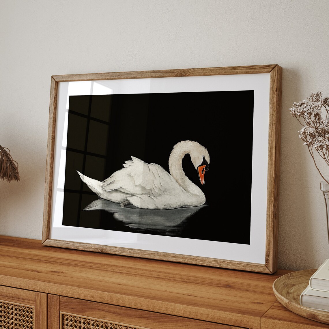 White Swan Painting, Dark Vintage Wall Art Print - Image 3