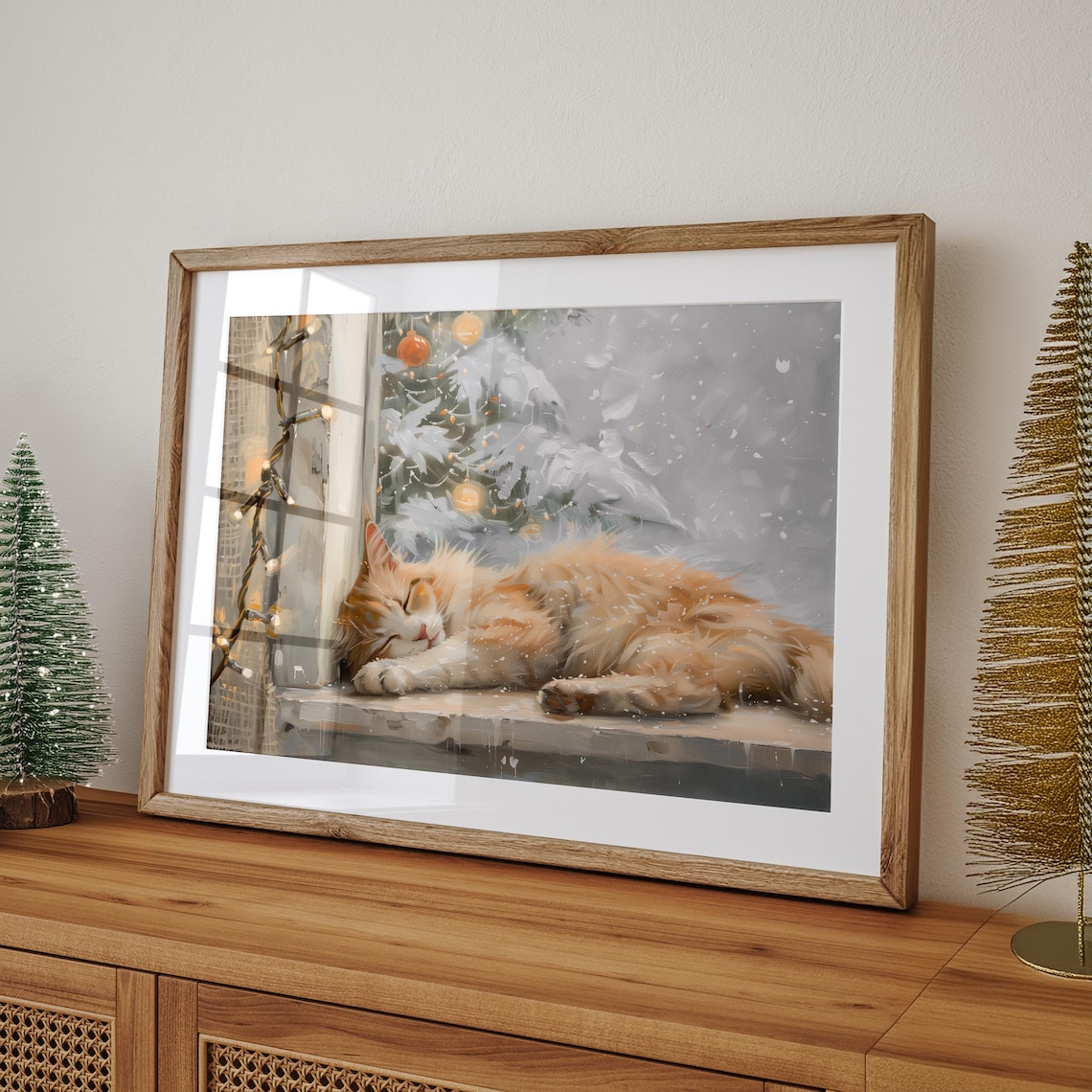 Sleeping Cat Christmas Art Print, Farmhouse Holiday - Image 4