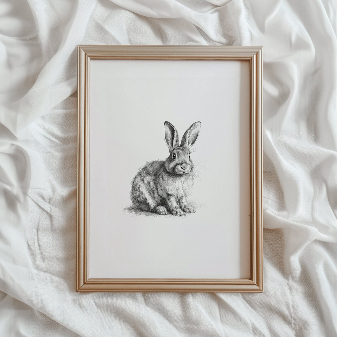 Rabbit Sketch Bunny Art Print, Neutral Animal Decor