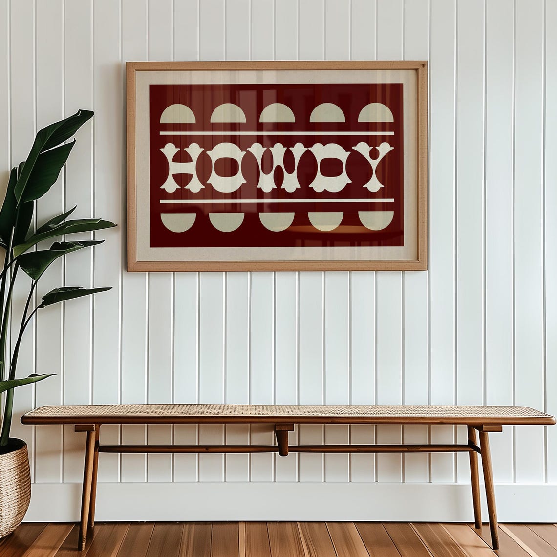 HOWDY Western Typography Brick Red Cream Retro Entryway Wall Poster