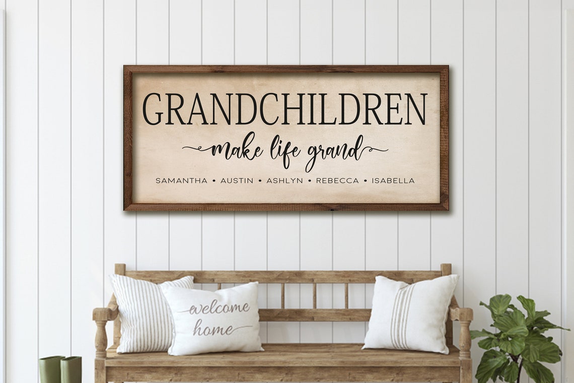 40 Off Gift For Grandparents Sign With Names Grandchildren Sign Personalized Grandchildren Make Life Grand Wood Sign Old Paper Background - Image 2