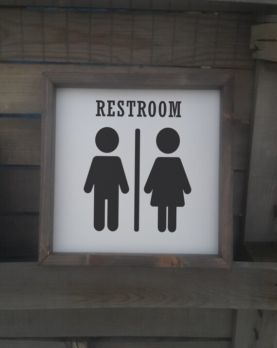 Restroom Male Female Figures Rustic Farmhouse Wood Sign Wall Art