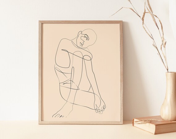Womans Body Fine Line Print Neutral Abstract Art Line Drawing Scandinavian Wall Art Poster Minimalist Wall Art Boho Prints