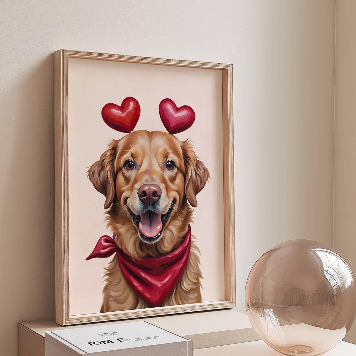 Golden Retriever Valentines Day Heart Ears Dog Portrait Poster