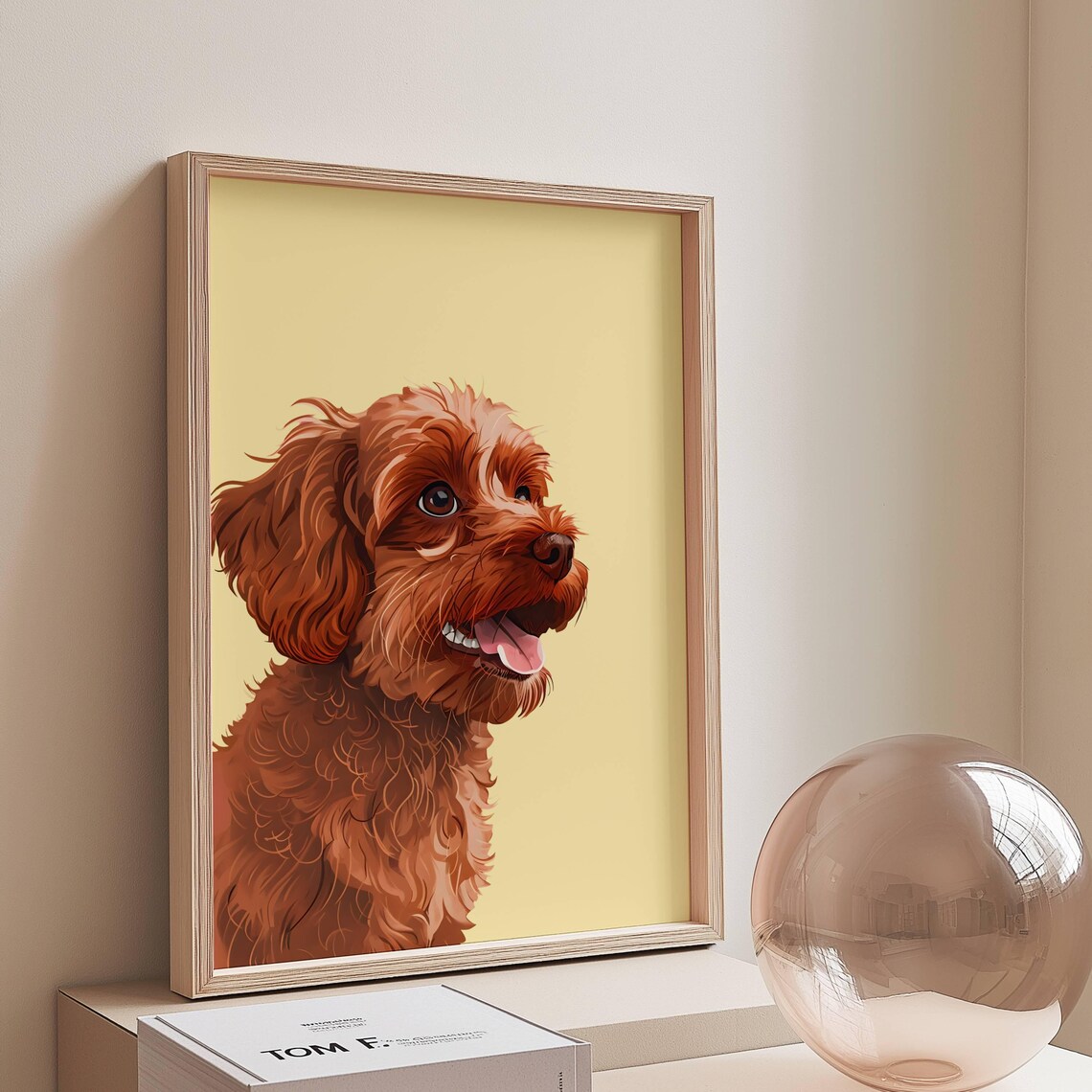 Cavapoo Art Print Cavoodle Dog Portrait Poster Yellow Home Decor Minimalist Dopamine