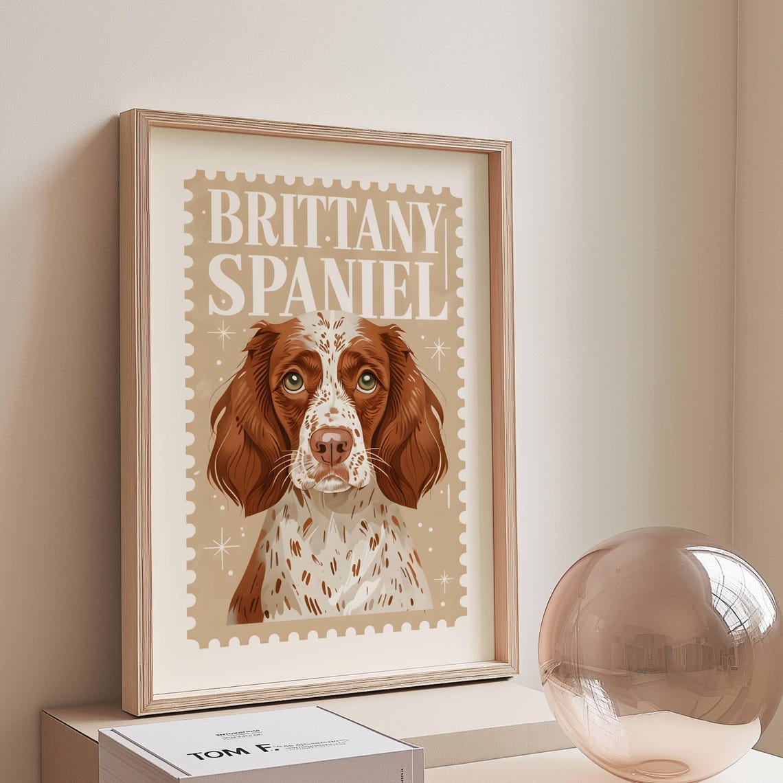 Brittany Spaniel Dog Beige Postage Stamp Vintage Portrait Poster
