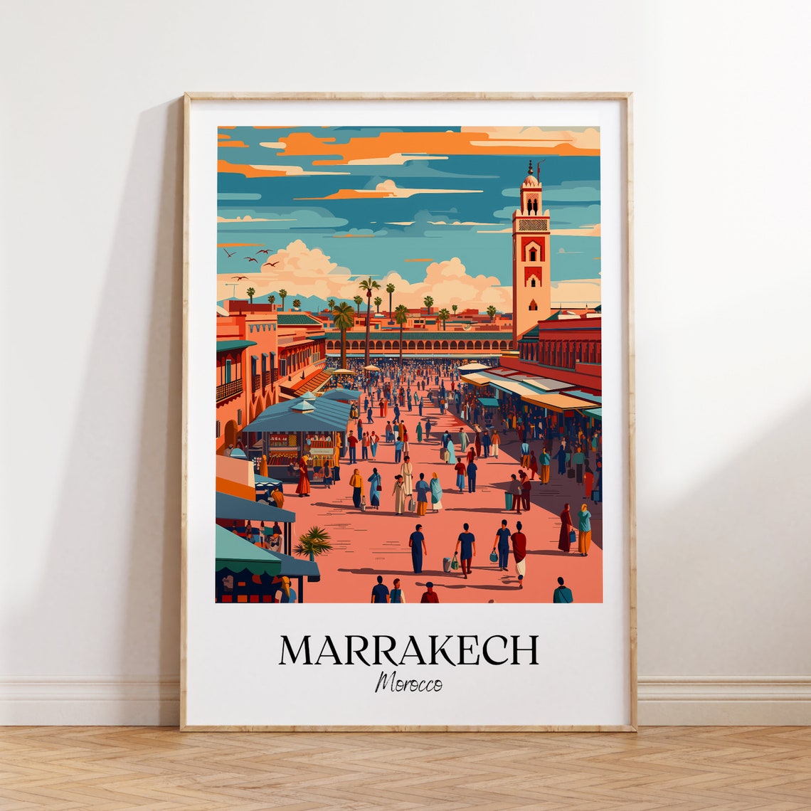 Marrakech Morocco Medina Square Minaret Vintage Style Travel Poster