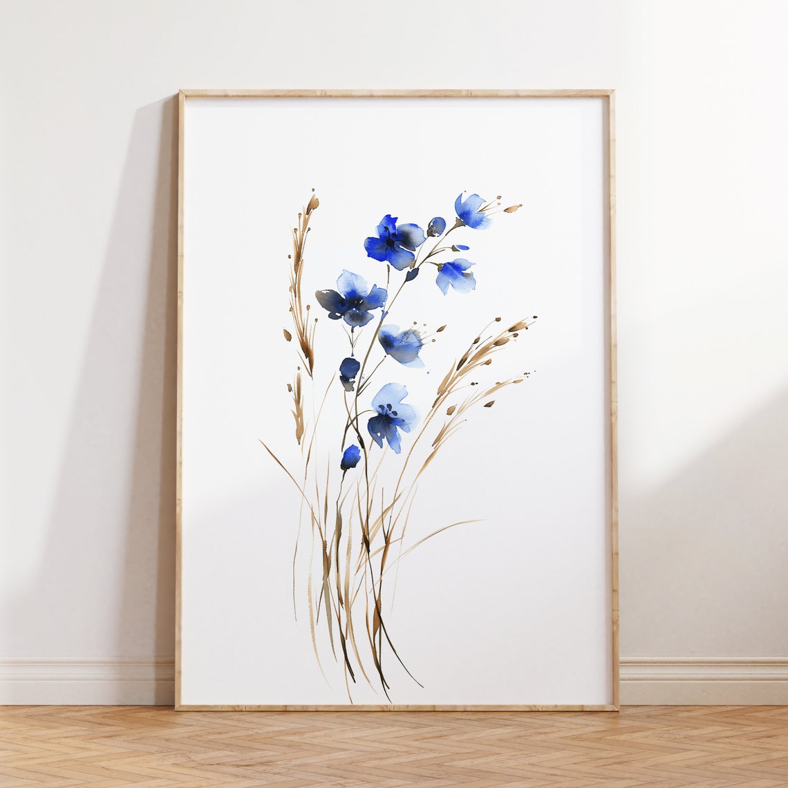 Blue Wildflower Watercolor Spring Botanical Minimalist Art Print