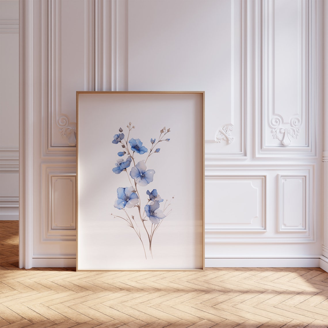 Blue Flax Flowers Watercolor Delicate Slender Botanical Art Poster - Image 2