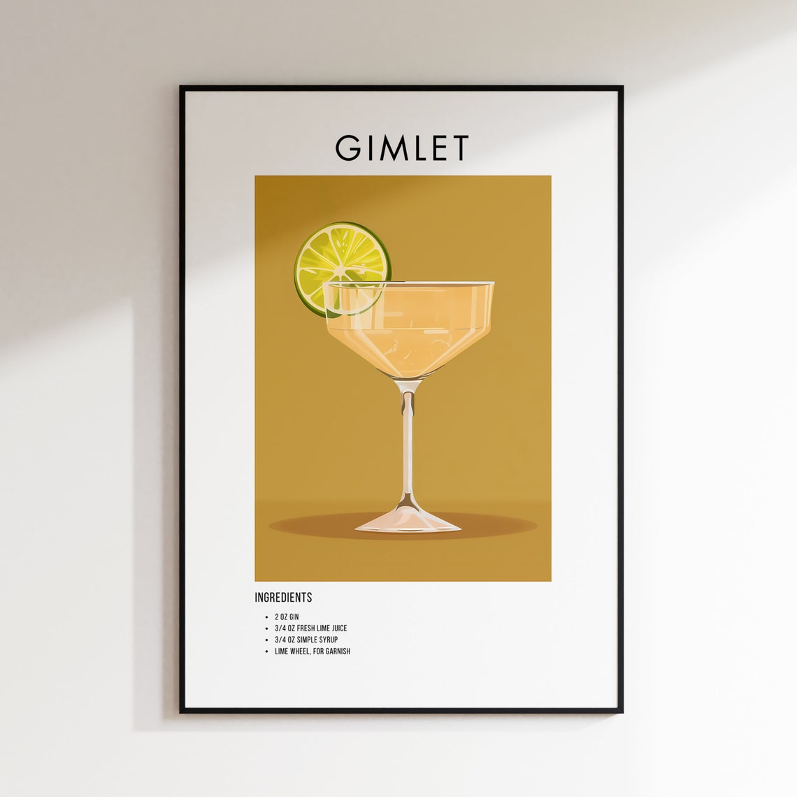 Gimlet Gin Cocktail Recipe Poster with Fresh Lime for Bar Decor - Image 2
