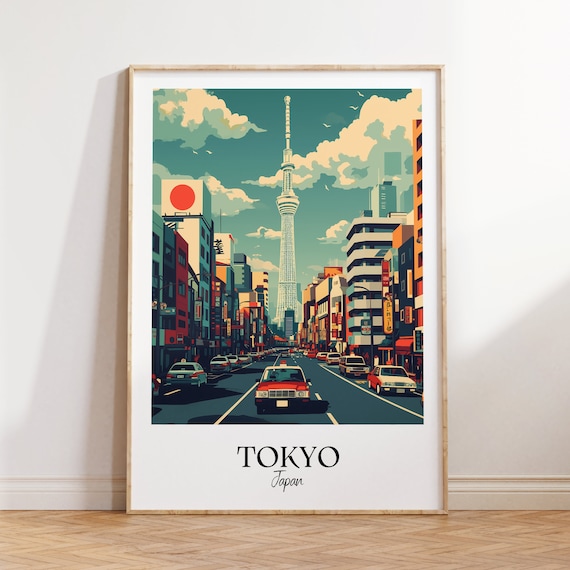 Tokyo Japan Skytree City Street Retro Vintage Travel Art Poster