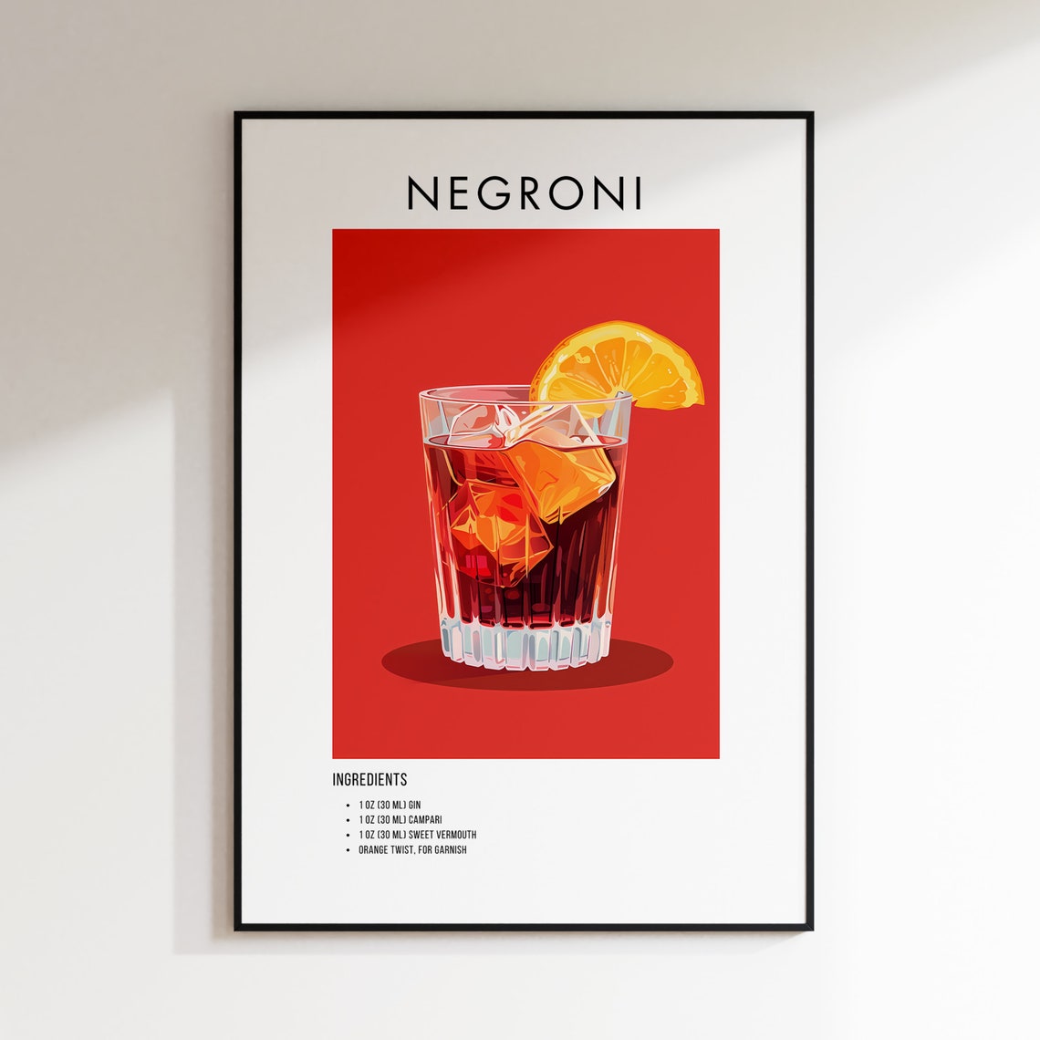 Negroni Italian Cocktail Recipe Poster with Campari for Bar Decor - Image 2
