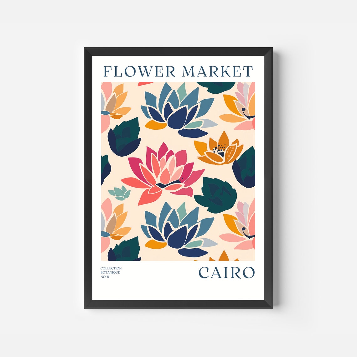 Cairo Egypt Colorful Lotus Flower Market Botanical Art Poster - Image 2