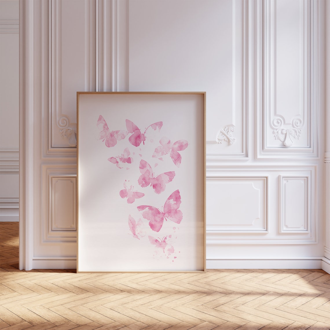 Pink Butterflies Watercolor Flight Botanical Minimalist Art Print - Image 2
