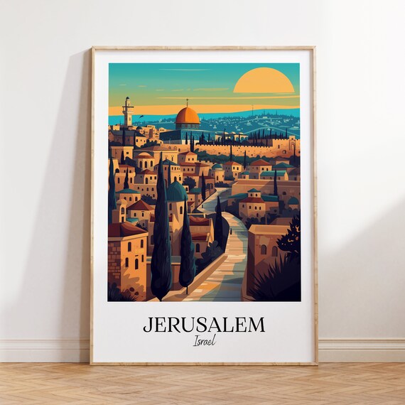 Jerusalem Israel Old City Dome Golden Sunset Skyline Travel Poster