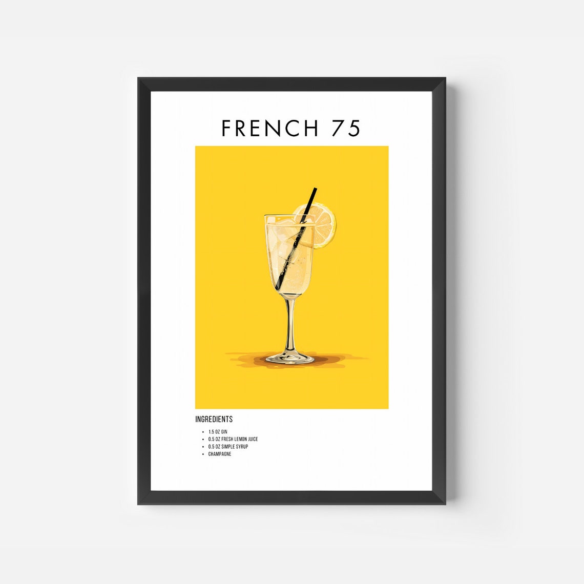 Classic French 75 Champagne Cocktail Recipe Poster for Bar Decor - Image 2
