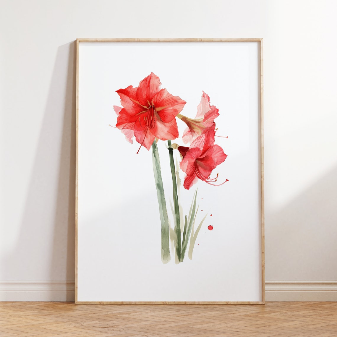 Red Amaryllis Watercolor Floral Botanical Minimalist Art Print