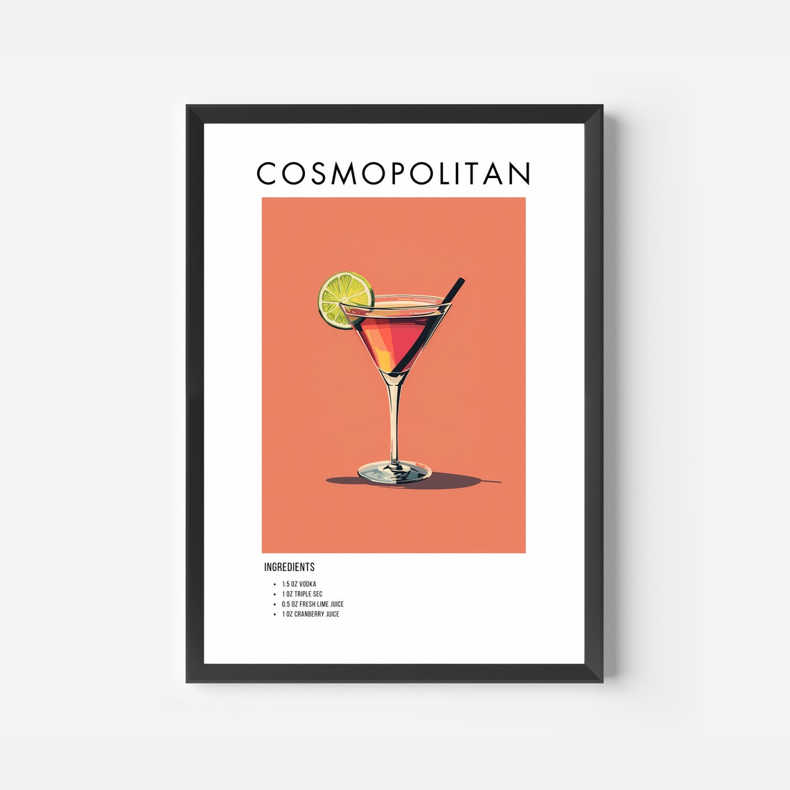 Classic Cosmopolitan Vodka Cocktail Recipe Poster for Bar Decor - Image 2
