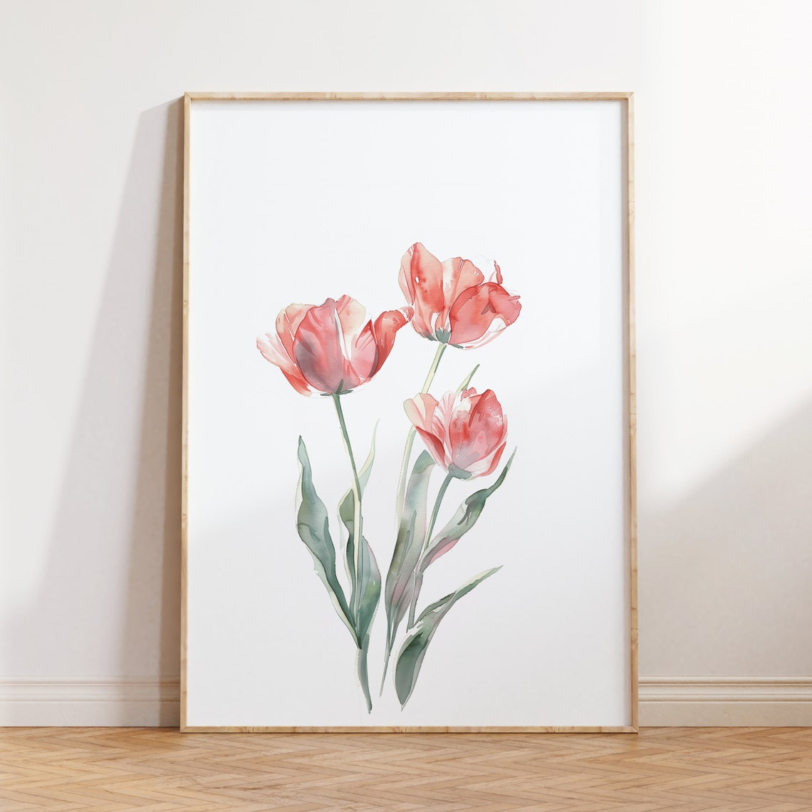 Red Tulip Watercolor Trio Minimalist Spring Botanical Art Poster