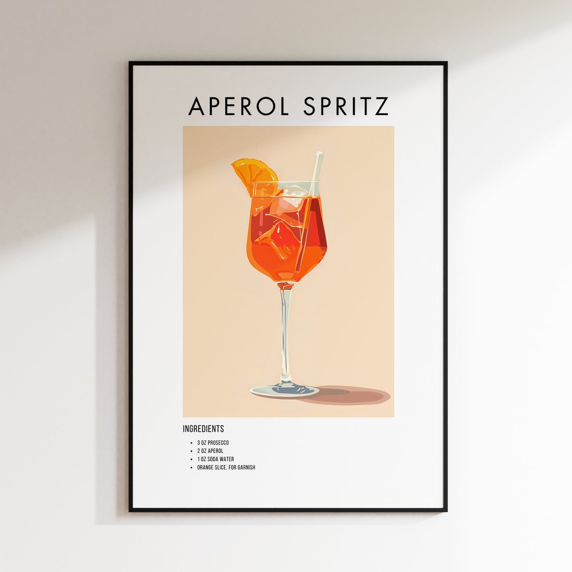 Aperol Spritz Cocktail Recipe Card Modern Kitchen Bar Art Poster - Image 2