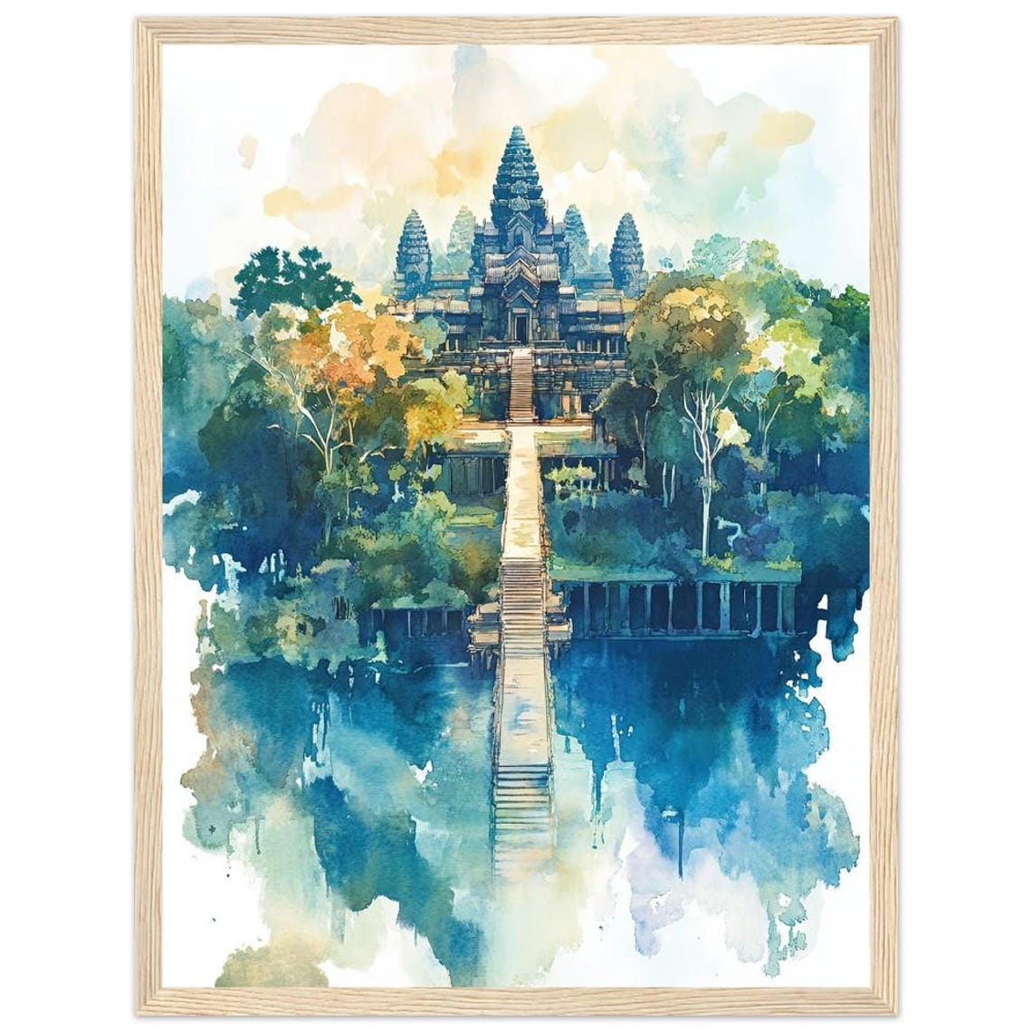 Angkor Wat Cambodia Jungle Temple Watercolor Art Travel Poster