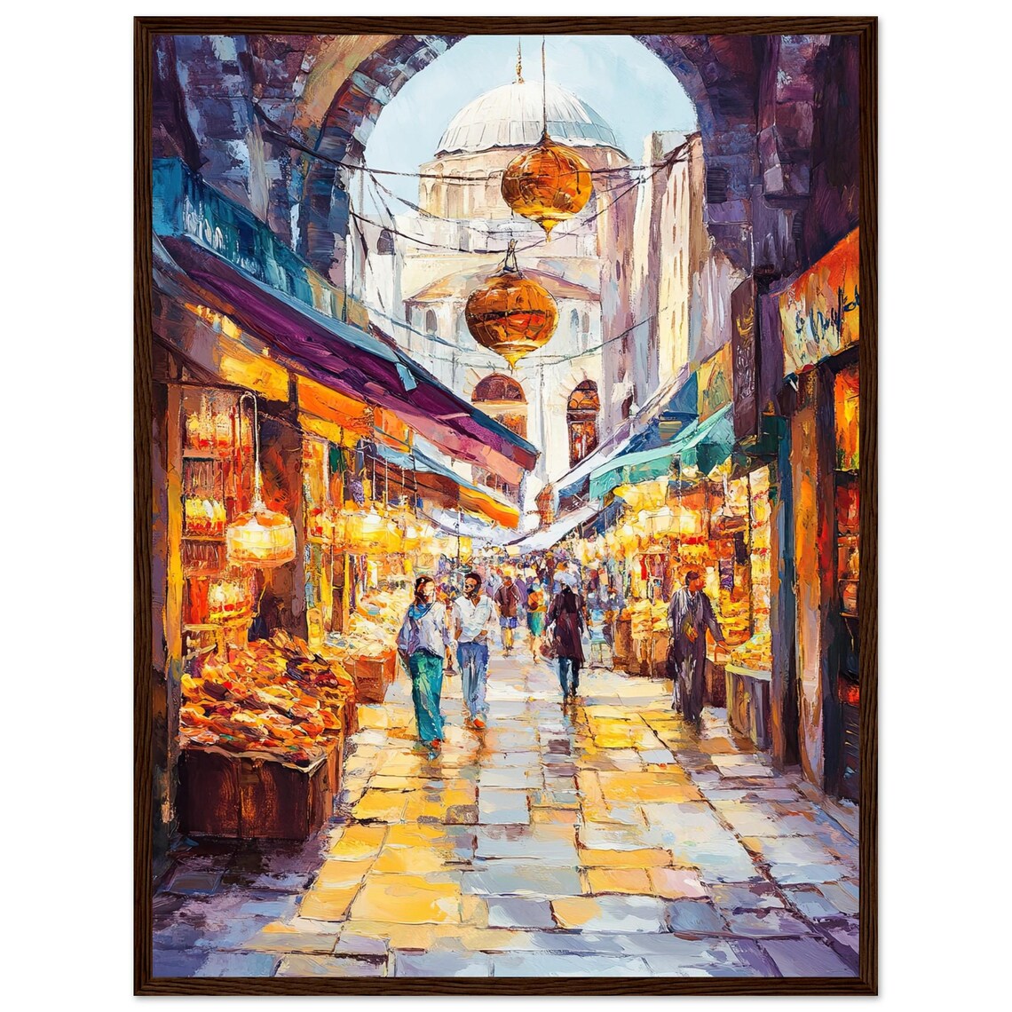 Istanbul Grand Bazaar Lantern Lit Market Street Colorful Art Poster