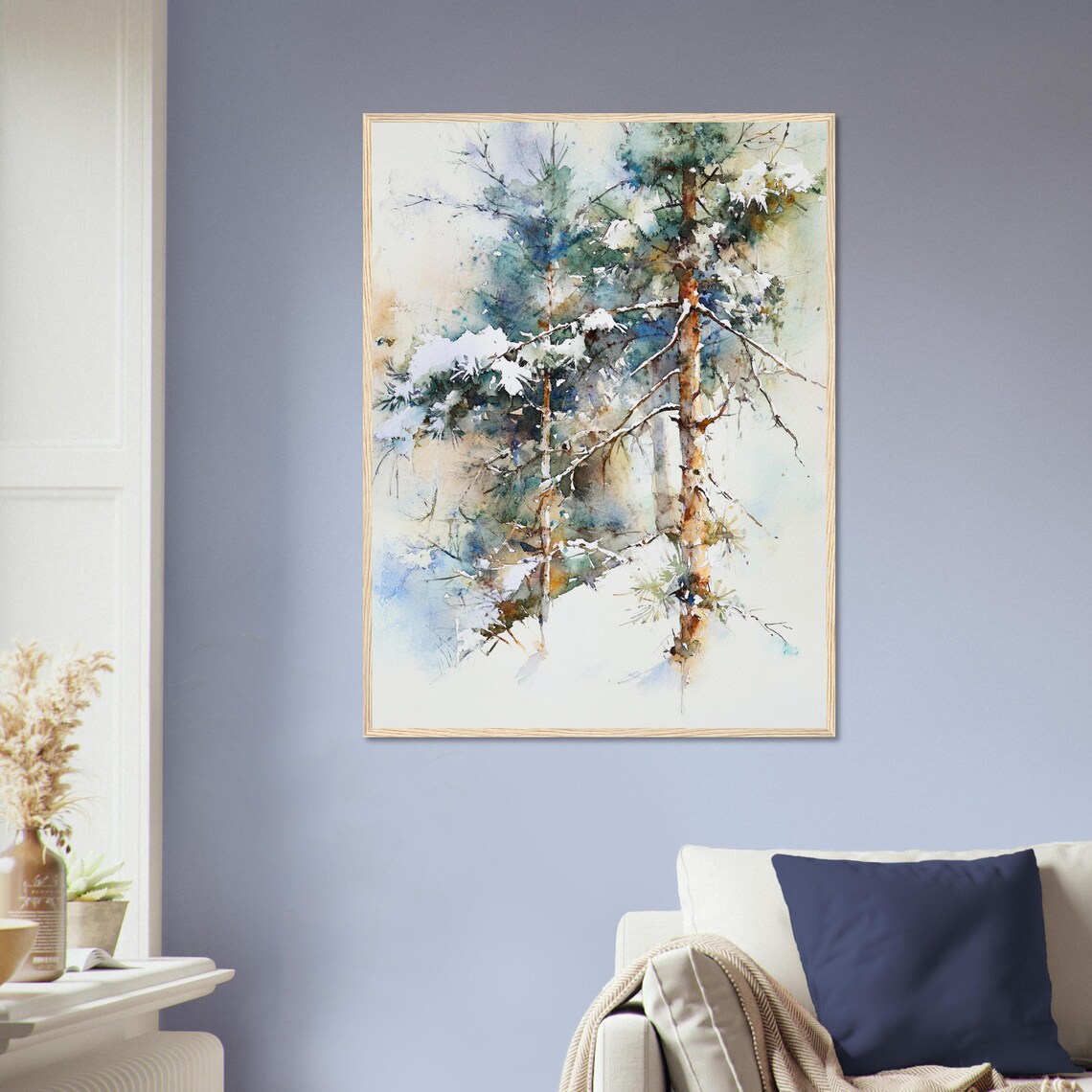 Snowy Pine Trees Watercolor Winter Forest Painting Art Poster - Image 2