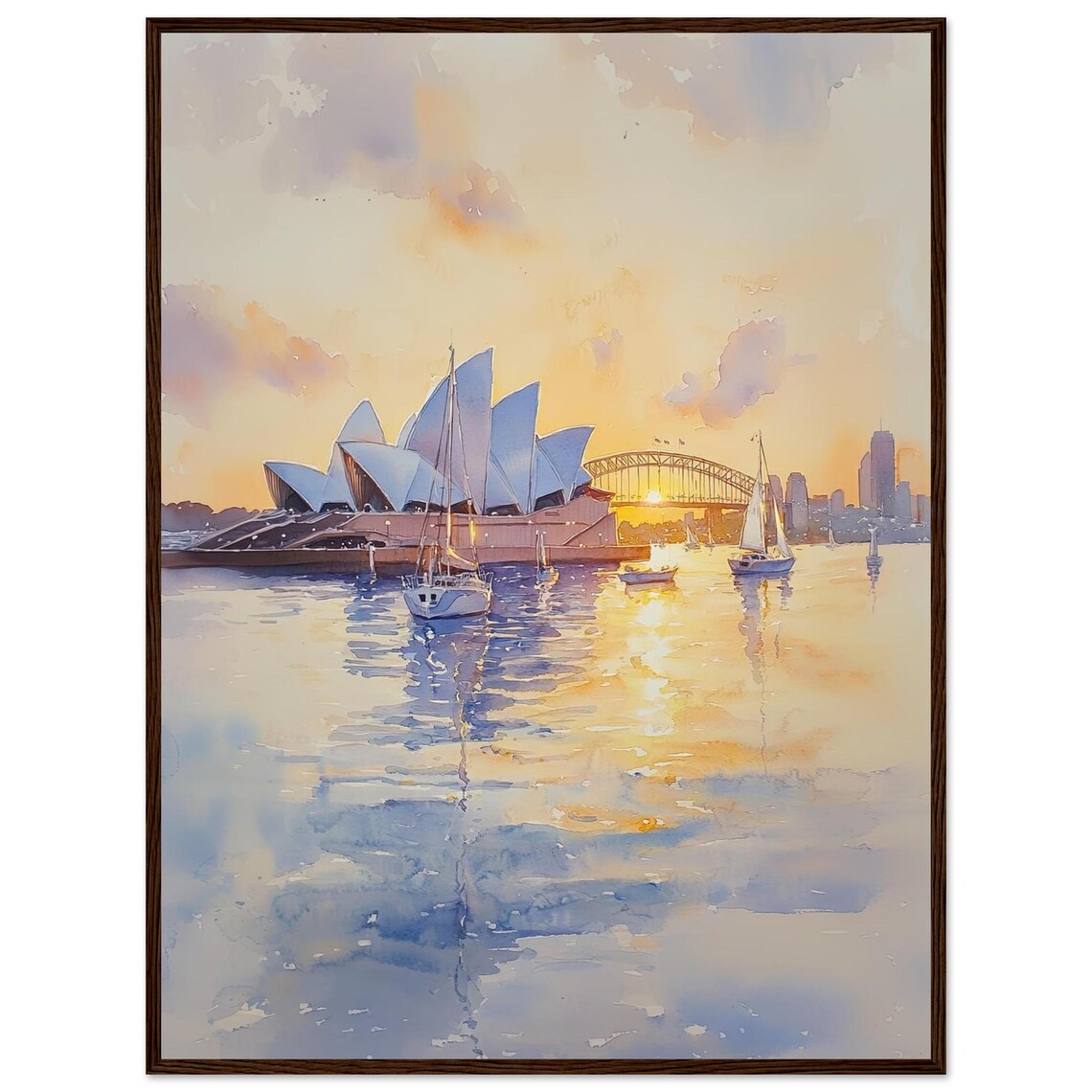 Sydney Opera House Watercolor Art Print, Harbour View