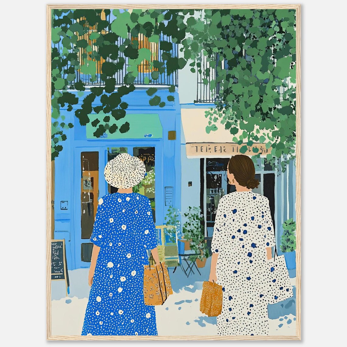 Women Strolling In Paris Polka Dot Dresses Watercolor Art Print
