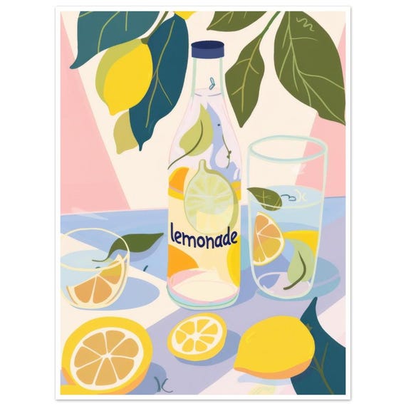 Lemonade Lemon Kitchen Art Wall Art Print Bold Lemonade Decor Matte Poster Or Modern Wooden Frame Options By