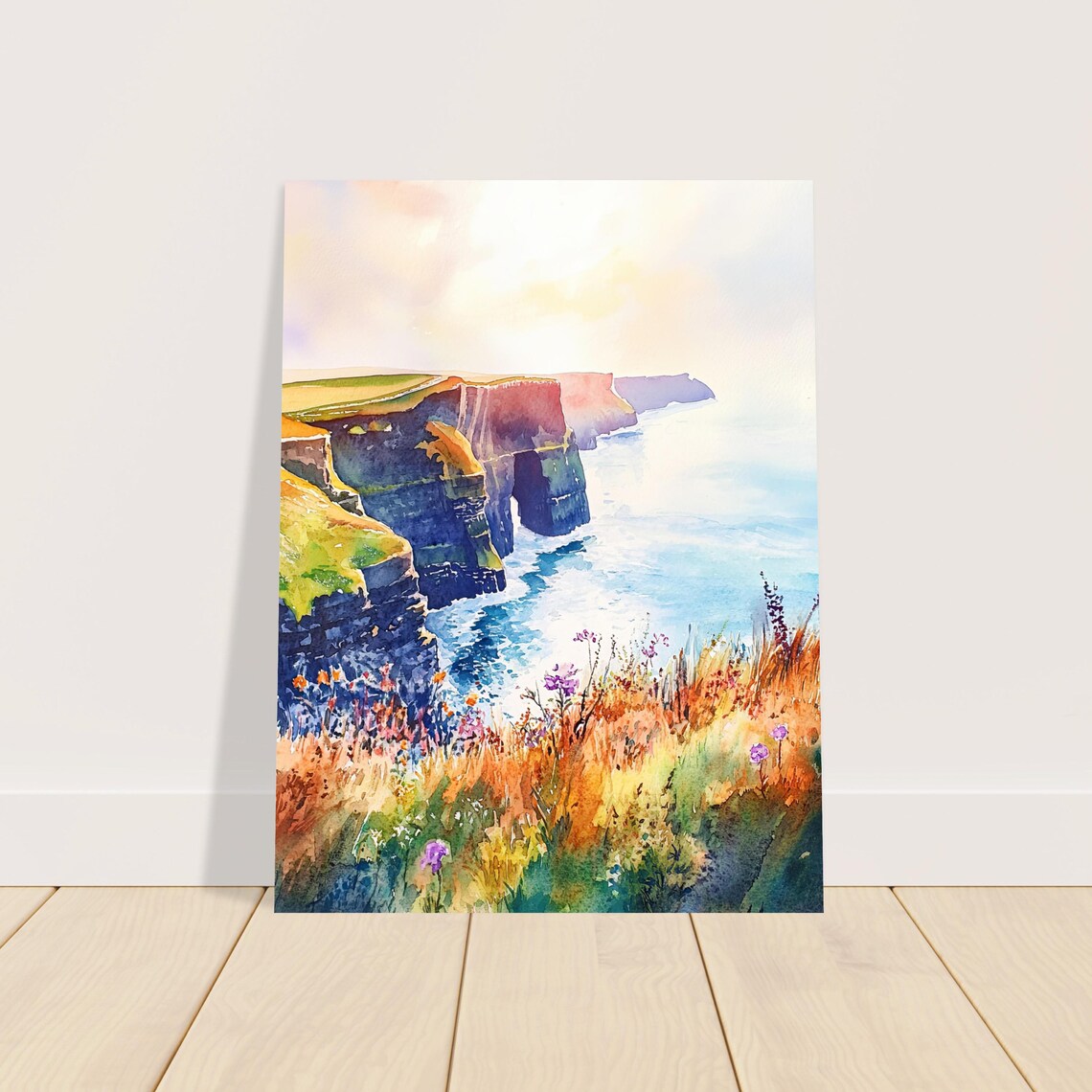 Cliffs Of Moher Coastal Wildflowers Ireland Watercolor Poster - Image 3
