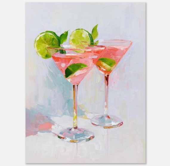 Pink Cosmopolitan Cocktail Pair With Lime Oil Painting Bar Poster