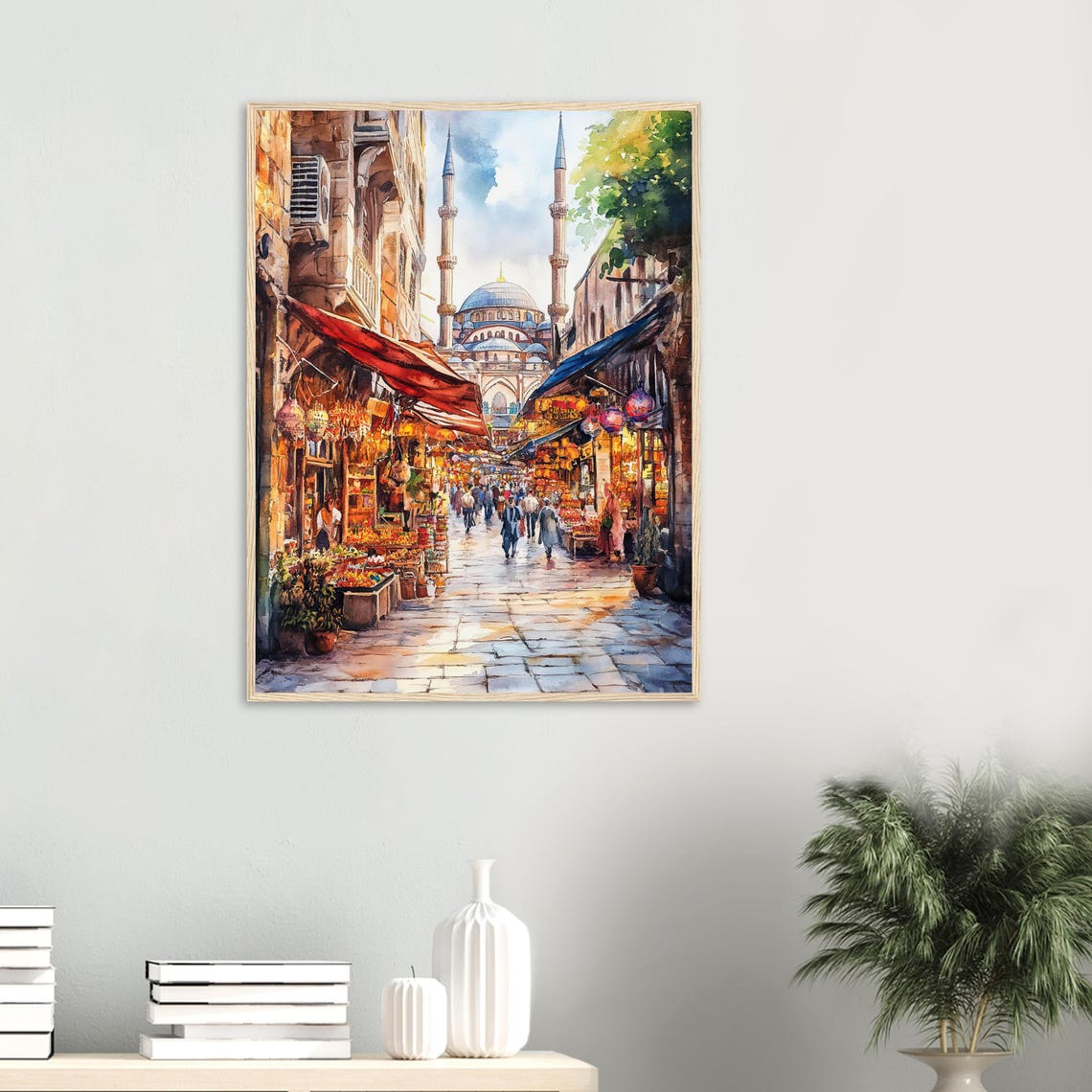 Grand Bazaar Istanbul Wall Art Print Nuruosmaniye Mosque Watercolor Painting Turkish Market Street Art Oriental Travel Poster Trkiye Poster - Image 2