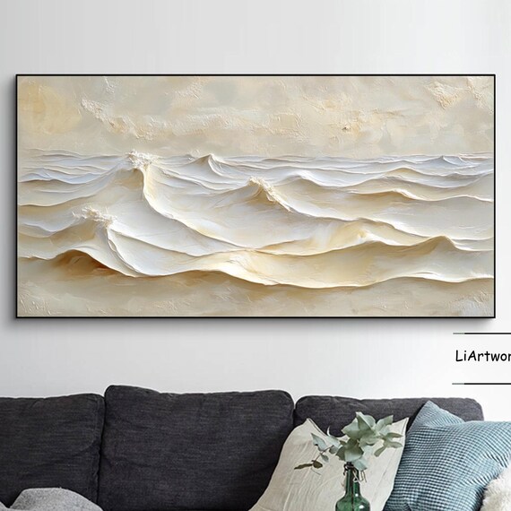 Ivory White Layered Ocean Wave Ribbon in Soft Impasto Art Poster