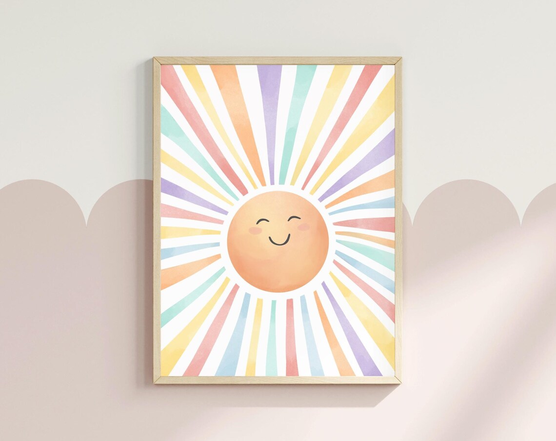 Happy Sun Watercolour Poster, Nursery Room Decor