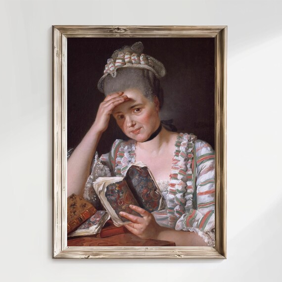 Vintage Woman Reading Book Classical Oil Painting Portrait Poster