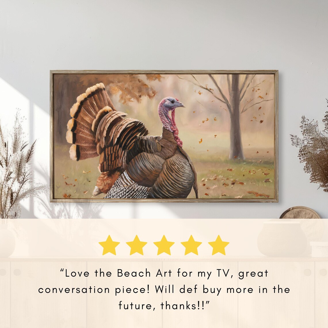 Wild Turkey Close Up in Autumn Woods Vintage Thanksgiving Wall Art - Image 2