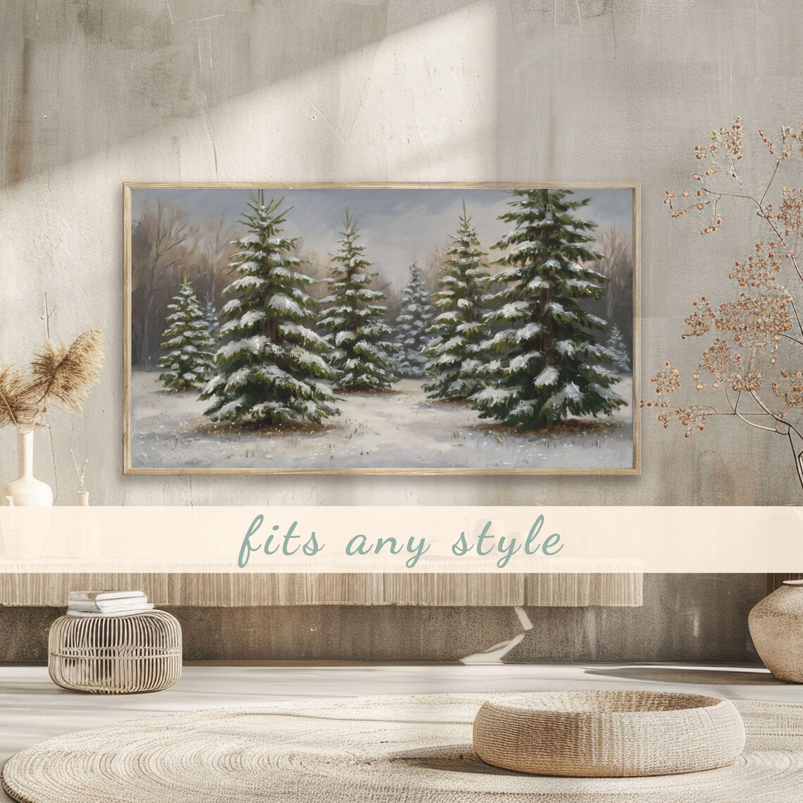 Snowy Evergreen Forest Winter Landscape Cozy Christmas Trees Poster - Image 3