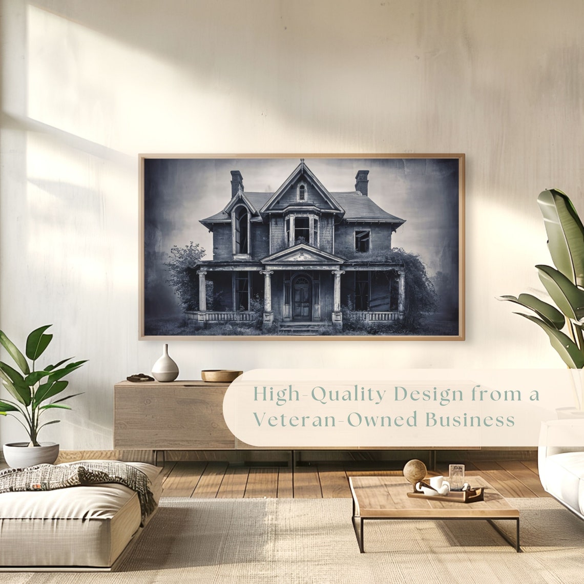 Abandoned Victorian House Spooky Grayscale Haunted Night Poster - Image 4