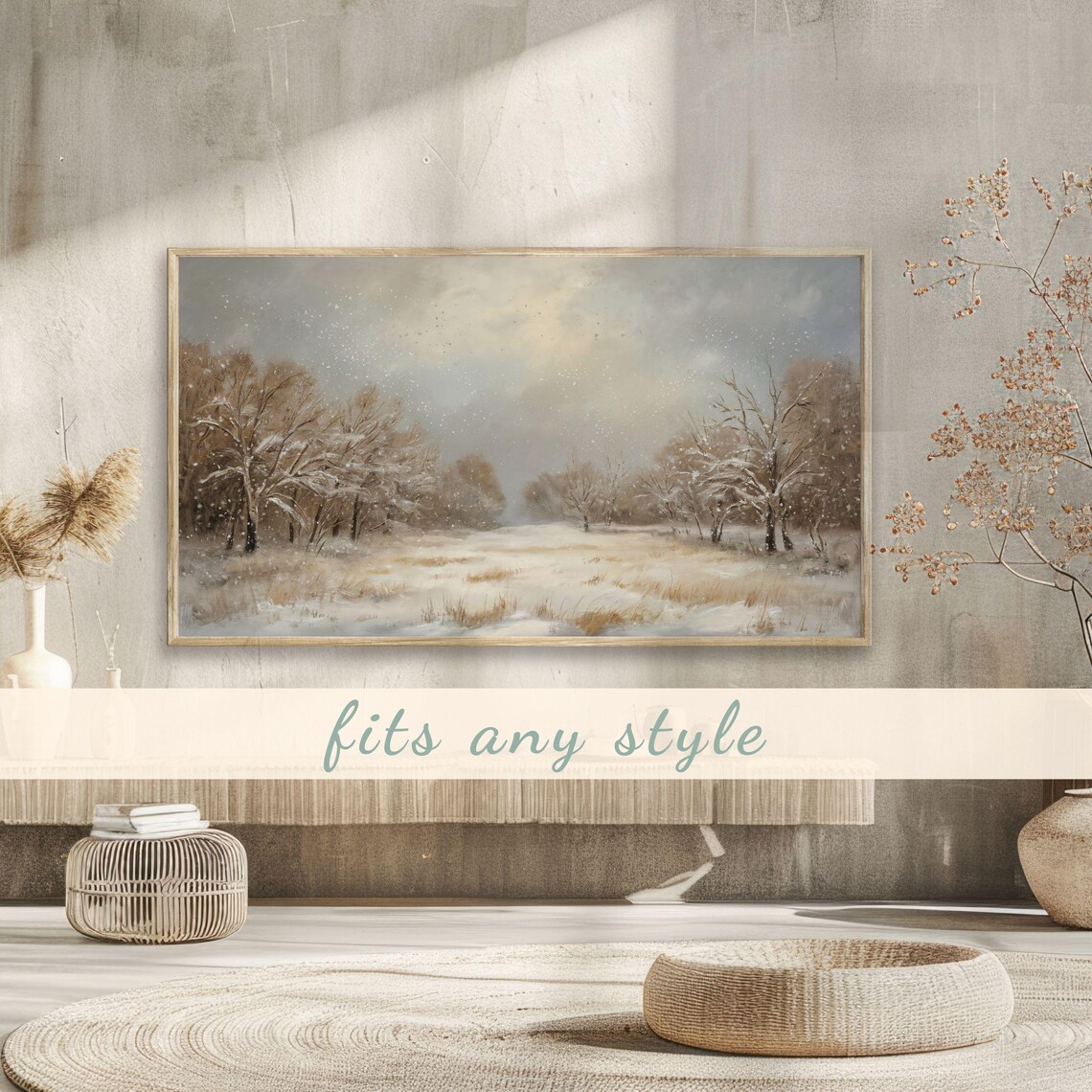 Snowy Meadow Falling Snowflakes Frosted Trees Vintage Winter Calm Poster - Image 3