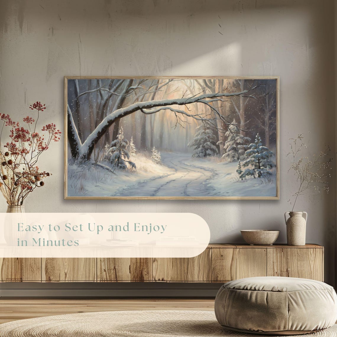 Snowy Forest Path Sunlight Through Frosted Trees Winter Trail Poster - Image 5