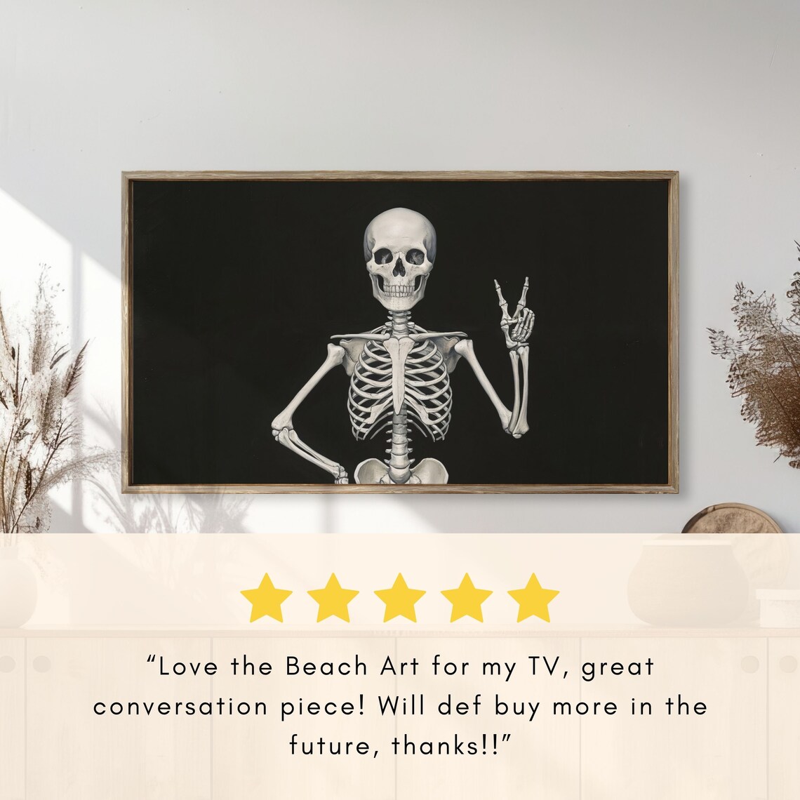 Skeleton Flashing Peace Sign On Black Background Gothic Halloween Poster - Image 2