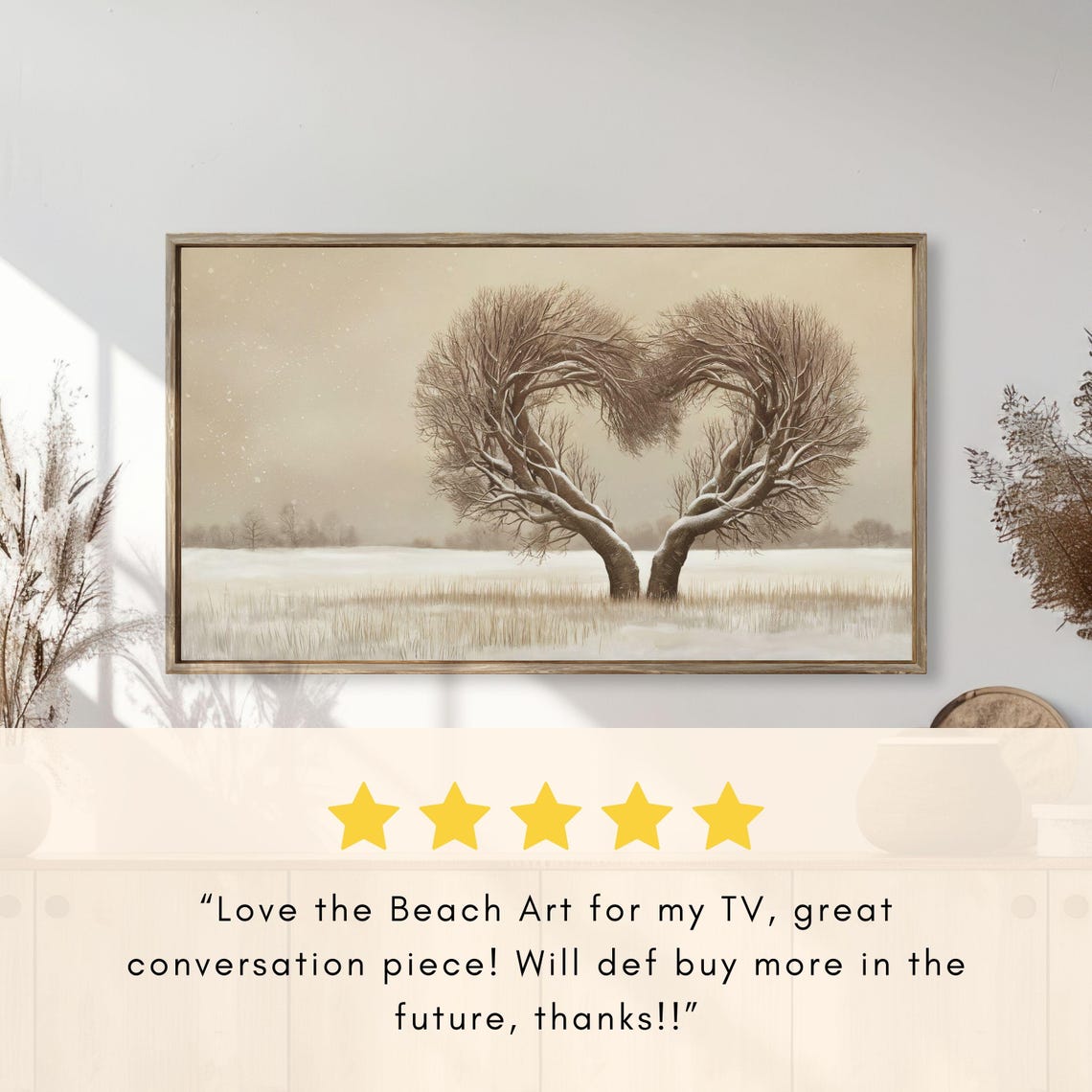 Heart Shaped Bare Tree Snowy Field Romantic Winter Landscape Poster - Image 2