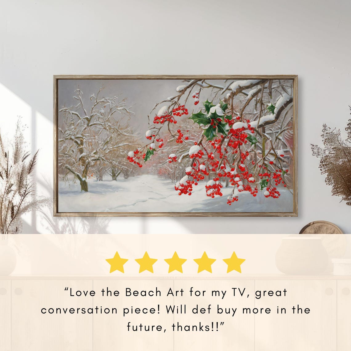 Red Winter Berries On Snow Covered Branches Vintage Botanical Poster - Image 2