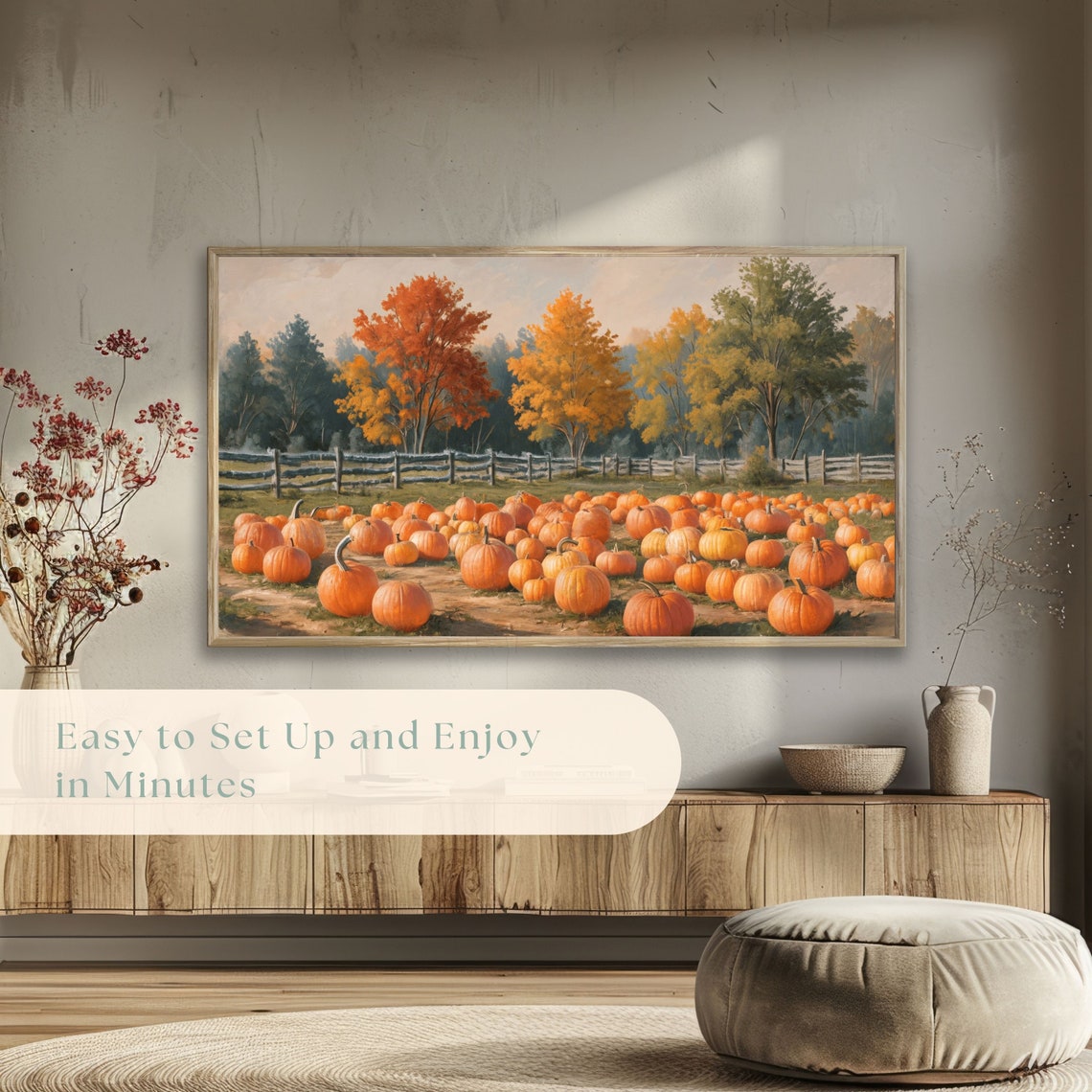 Pumpkin Patch with Split Rail Fence Colorful Autumn Trees Poster - Image 5